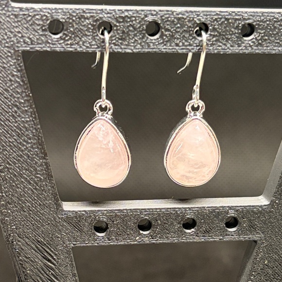 Genuine Rose Quartz Tear Drop Earrings - Picture 2 of 5